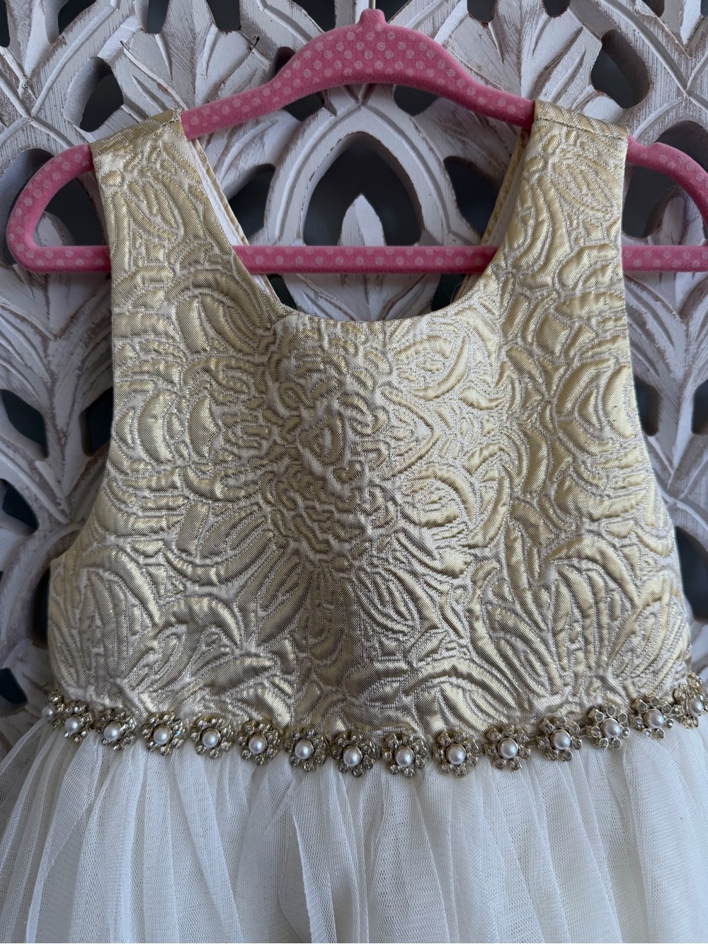 American Princess Girls Size 5 Gold Ivory Tulle Formal Dress - Picture 4 of 7